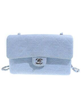 Chanel Quilted 25 Single Flap Chain Shoulder Bag Silver Blue